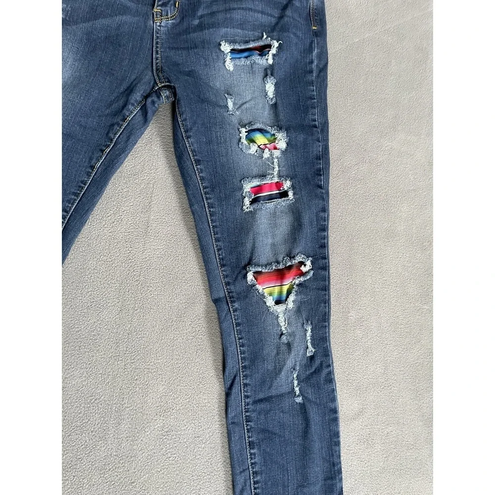 Judy‎ Blue Jeans Womens 15 Blue Skinny Fit Patchwork Distressed 30x27